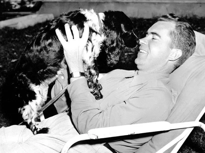 Photo of Richard Nixon with American Cocker Spaniel Checkers